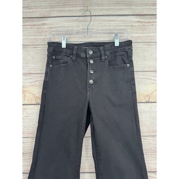 American Eagle Button Fly Festival Flare Jeans Womens 6 Regular Black Stretch - Picture 3 of 12